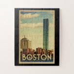 Boston Massachusetts Vintage Travel Puzzle<br><div class="desc">Boston Massachusetts Design im Vintage Travel Stil mit dem Boston Harbour mit Blick auf die Skyline.</div>