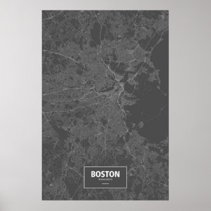Boston, Massachusetts (weiß auf schwarz) Poster