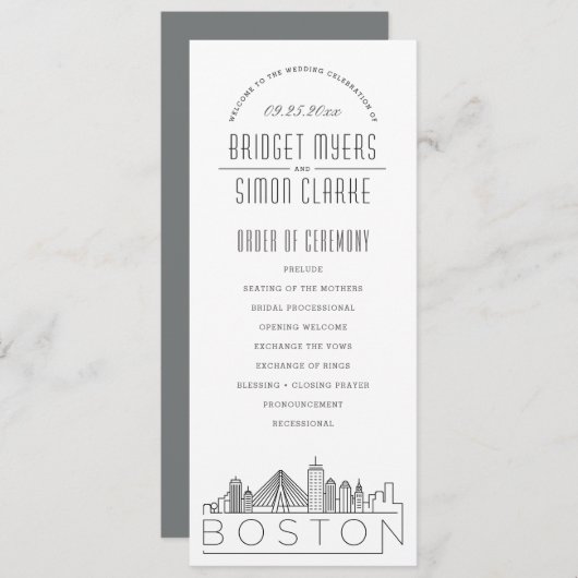 Boston | Modernes Hochzeitsprogramm für Deko Einladung (Vorne/Hinten)