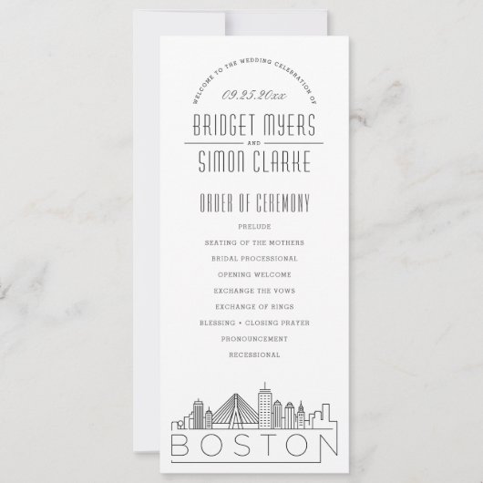 Boston | Modernes Hochzeitsprogramm für Deko Einladung (Vorderseite)
