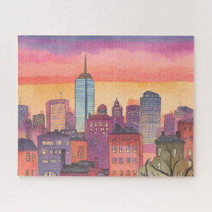 Boston North End Aquarell MA-Stadtansicht Puzzle