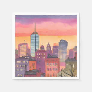 Boston North End Aquarell MA Stadtansicht Serviette