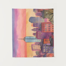 Boston North End | Aquarell MA-Stadtansicht Wandteppich