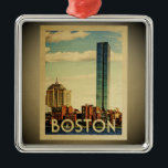 Boston Ornament Vintage Travel Skyline Aus Metall<br><div class="desc">Ein einzigartiges Boston Massachusetts Ornament mit dem Hafen mit Skyline in der Innenstadt.</div>