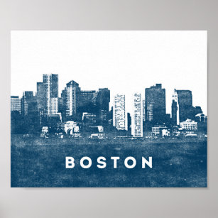 Boston Poster City Skyline Print Massachusetts