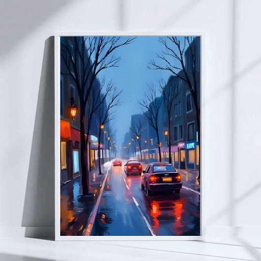 Boston Rain | Downtown City Street Massachusetts Poster