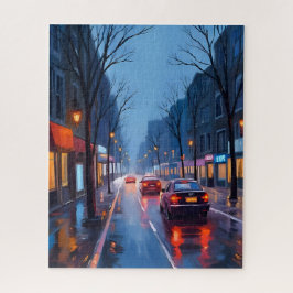 Boston Rain | Downtown City Street Massachusetts Puzzle