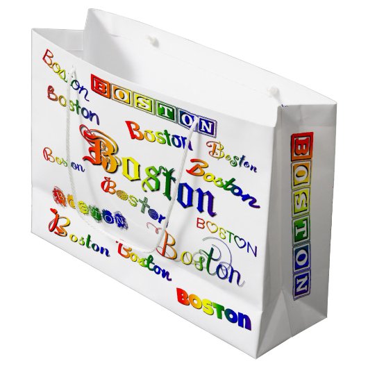 Boston Rainbow Schriftartes Große Geschenktüte (Vorderseite Schrägansicht)