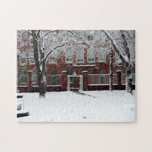 Boston Red Brick School House in Winter Snow Puzzle (Horizontal)