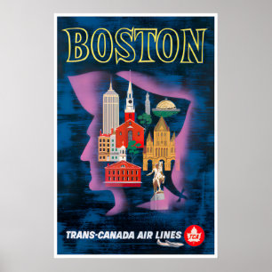 Boston-Reiseposter Vintage Massachusetts Kunst Poster