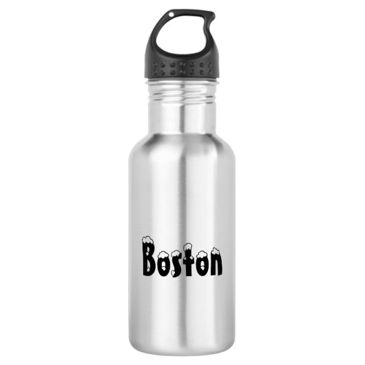 "Boston" - schneeschwarze Buchstaben - Edelstahlflasche (Vorderseite)