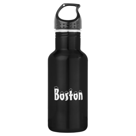 "Boston" - schneeweiße Buchstaben - Edelstahlflasche (Vorderseite)