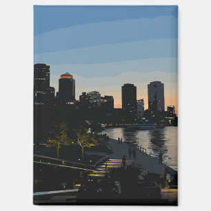 Boston Seaport Sonnenuntergang Stadt Skyline Aquar Magnet