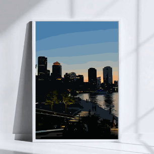 Boston Seaport Sonnenuntergang Stadt Skyline Poster