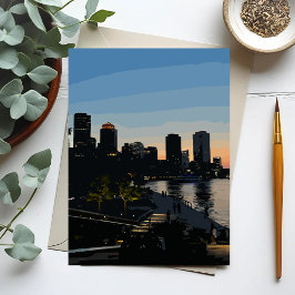 Boston Seaport Sunset City Skyline Card