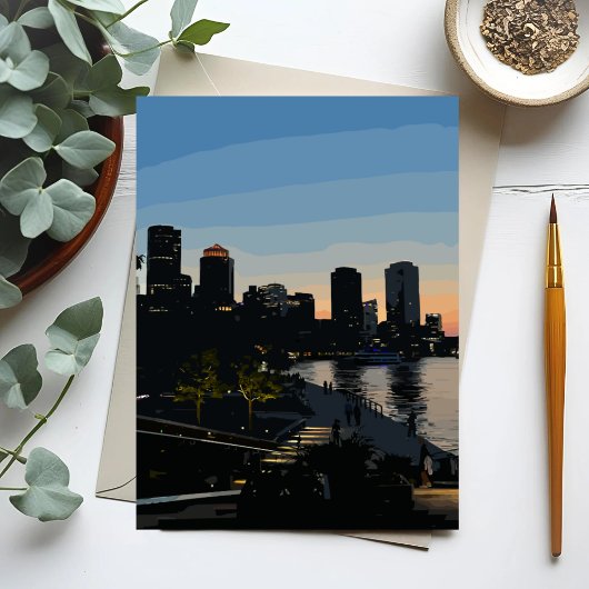 Boston Seaport Sunset City Skyline Card