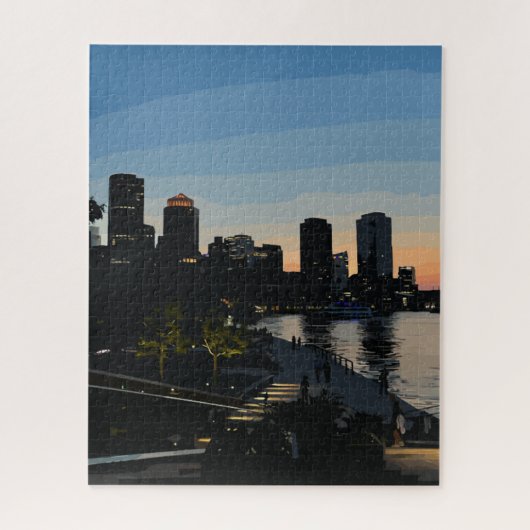 Boston Seaport Sunset City Skyline Puzzle (Vertikal)