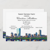 Boston Skyline #2Col Sweet 16 Party Einladung (Vorne/Hinten)