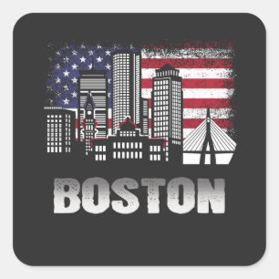 Boston Skyline American Flag Quadratischer Aufkleber