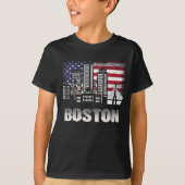Boston Skyline American Flag T - Shirt (Vorderseite)