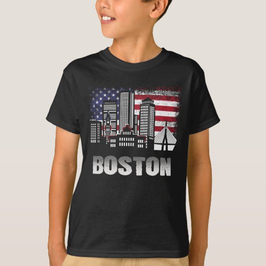 Boston Skyline American Flag T - Shirt (Vorderseite)