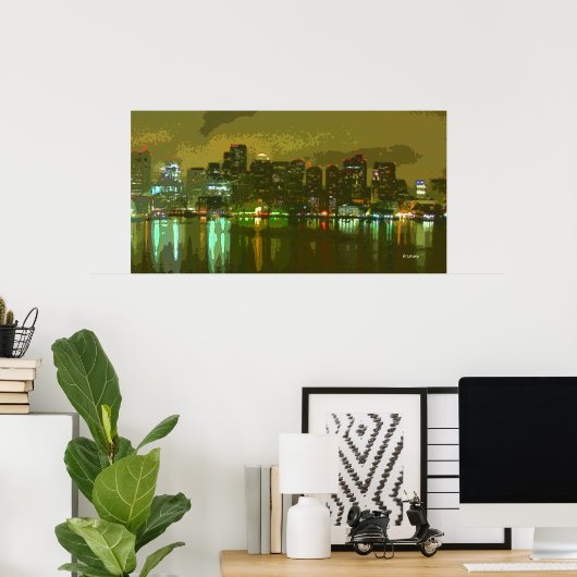 Boston Skyline at Night Poster (Heimbüro)