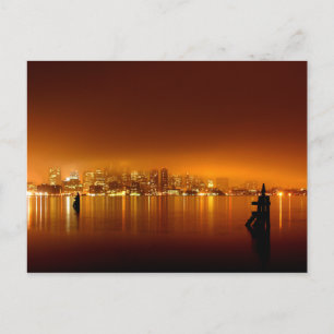 Boston Skyline bei Nacht Postkarte