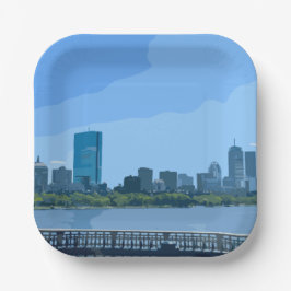 Boston Skyline Charles River Gemälde Pappteller
