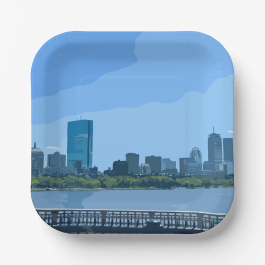 Boston Skyline Charles River Gemälde Pappteller (Vorderseite)