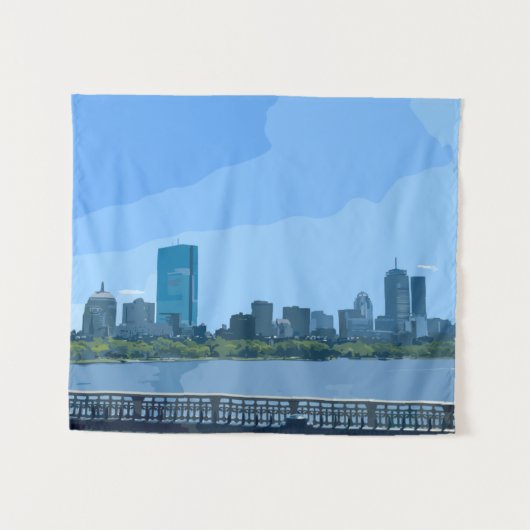Boston Skyline Charles River Gemälde Wandteppich (Vorderseite (Horizontal))