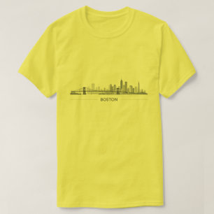 Boston Skyline Detaillierte Linie Art   Städtische T-Shirt