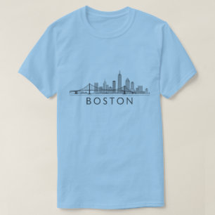 Boston Skyline Detaillierte Linie Art   Städtische T-Shirt