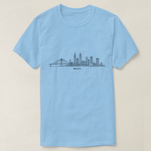 Boston Skyline Detaillierte Linie Art   Städtische T-Shirt