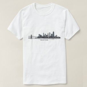 Boston Skyline Detaillierte Linie Art Städtische T-Shirt