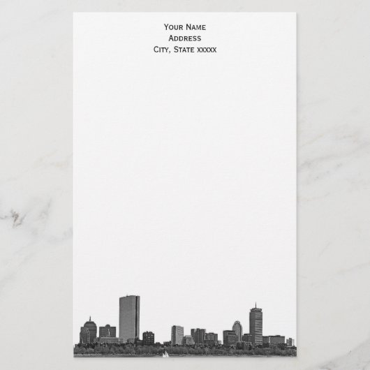 Boston Skyline Etched 01 Stationery Briefpapier (Vorderseite)
