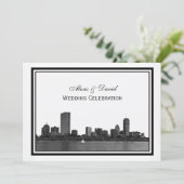 Boston Skyline Etched Gerahmt H Wedding Einladung (Stehend Vorderseite)