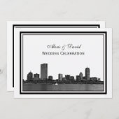 Boston Skyline Etched Gerahmt H Wedding Einladung (Vorne/Hinten)