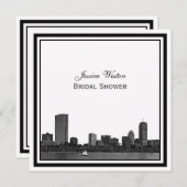 Boston Skyline Etched Gerahmt L Brautparty Einladung (Vorne/Hinten)