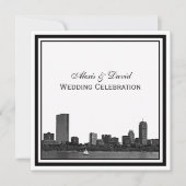 Boston Skyline Etched Gerahmt L Wedding Einladung (Vorderseite)