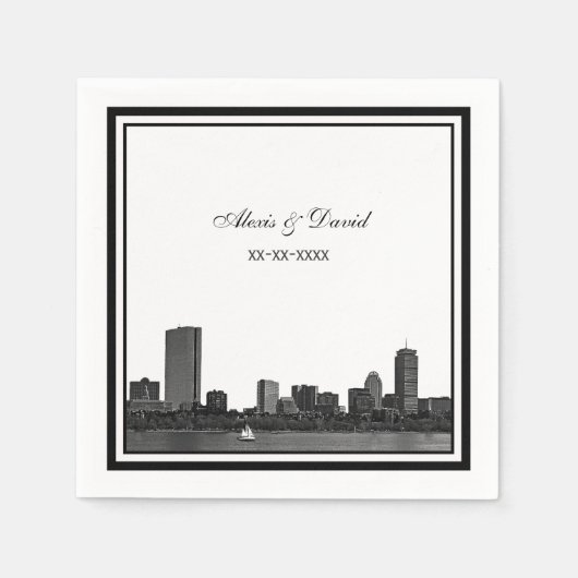 Boston Skyline Etched Gerahmt L Wedding Serviette (Vorderseite)