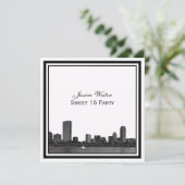 Boston Skyline Etched Gerahmt Sweet 16 Einladung (Stehend Vorderseite)