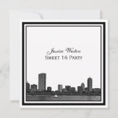 Boston Skyline Etched Gerahmt Sweet 16 Einladung (Vorderseite)
