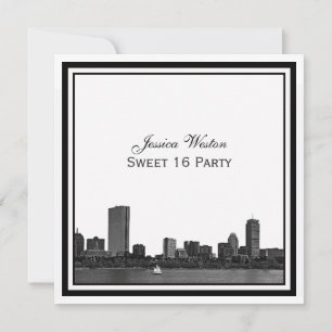 Boston Skyline Etched Gerahmt Sweet 16 Einladung