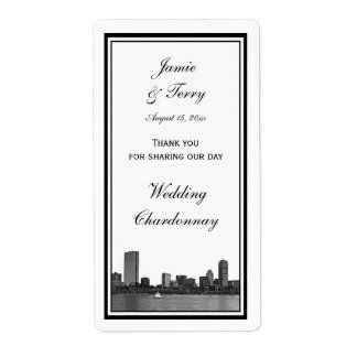 Boston Skyline Etched Gerahmt Wine Label