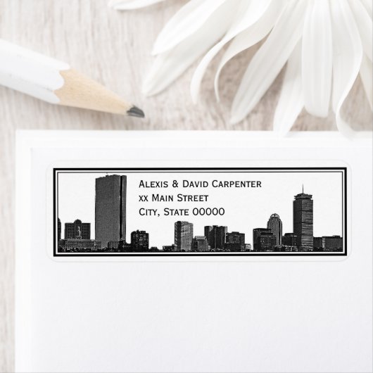 Boston Skyline Etched Gerahmte H-Rücksendeadresse (Insitu)