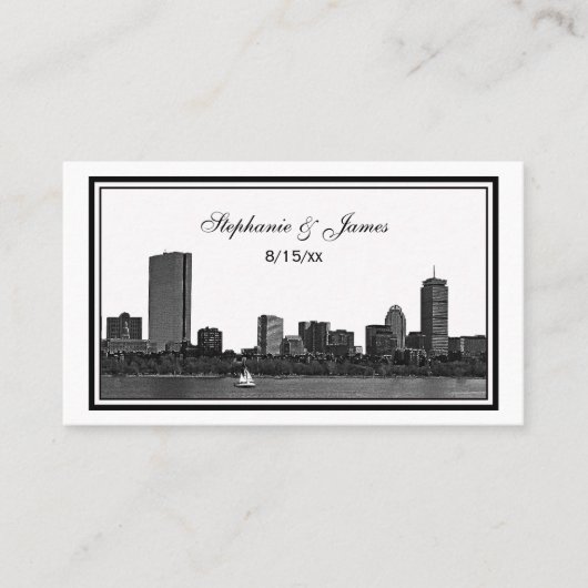 Boston Skyline Etched Gerahmte Platzkarten (Vorderseite)
