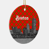 Boston Skyline Etched Green Red Quarter BG Xmas Keramikornament (Rechts)