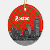 Boston Skyline Etched Green Red Quarter BG Xmas Keramikornament (Links)