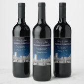 Boston Skyline Etched Starry Blue Gradient BG Weinetikett (Flaschen)