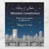 Boston Skyline Etched Starry Blue Gradient BG Weinetikett (Einzelnes Label)